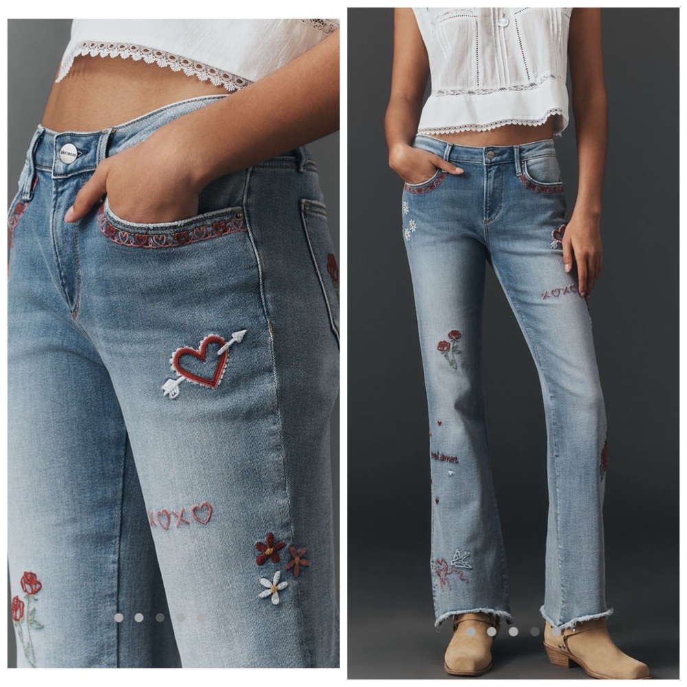 Driftwood Free People Eva Boot Cut Love Letters Valentines Day Flare Jeans Sz 28 - Picture 2 of 10